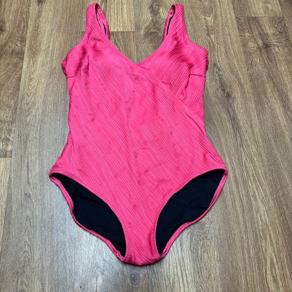 Gottex Hot Pink Textured Fuax Wrap Scoop Back One Piece Swim Suit Womens Size 8 - Picture 1 of 9